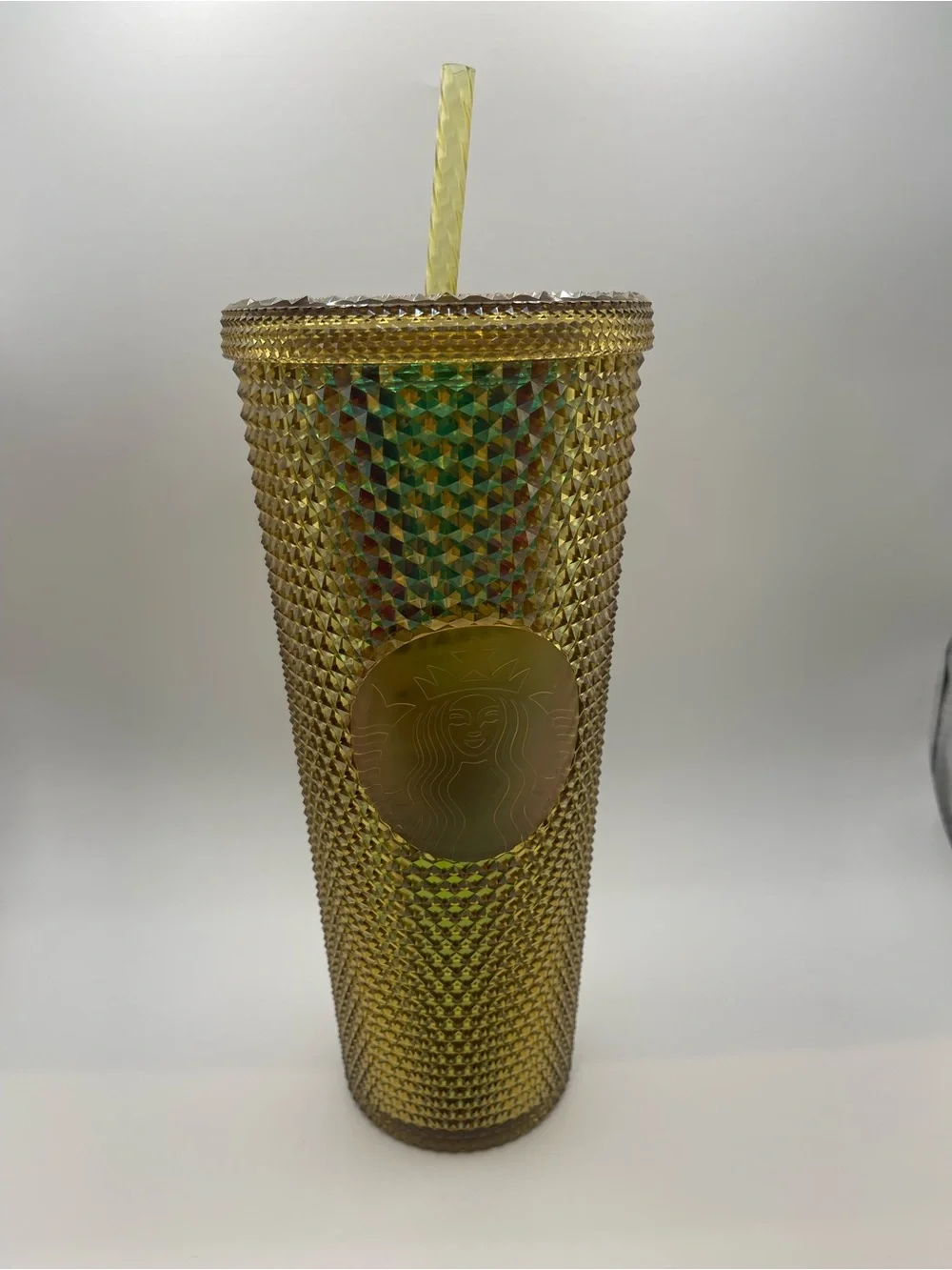 Disneyland Starbucks Gold Textured Studded Tumbler with Straw 24oz New